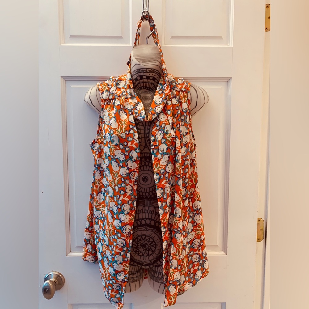 pleione floral montage, summer, dressy, chiffon tank top blouse